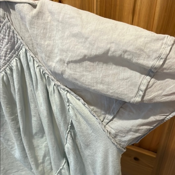 We The Free Seafoam Blue Puff Sleeve Blouse with High/Low - Picture 6 of 13